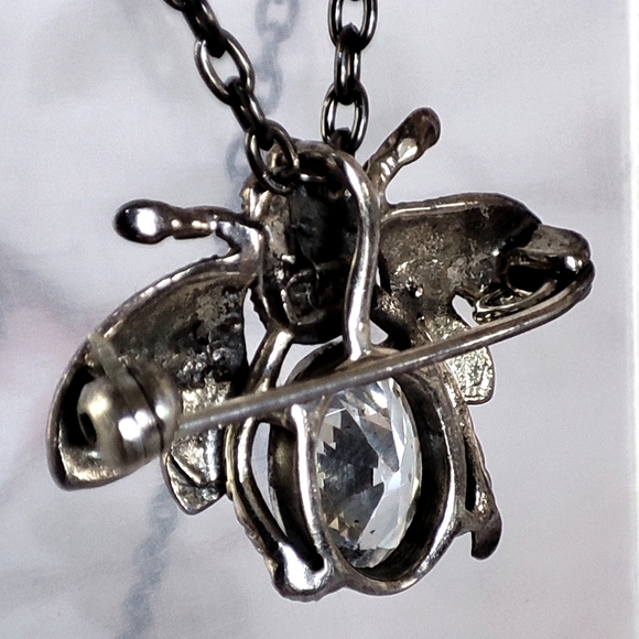 Bee Sterling 925 Signed Clear Cubic Zirconia Brooch Pendant Bug Insect Fly - Picture 7 of 14